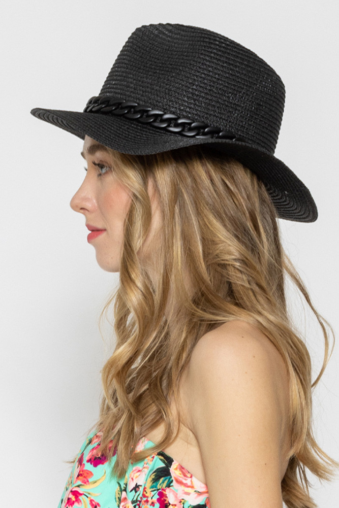 Women's Chain Band Panama Hat in Black