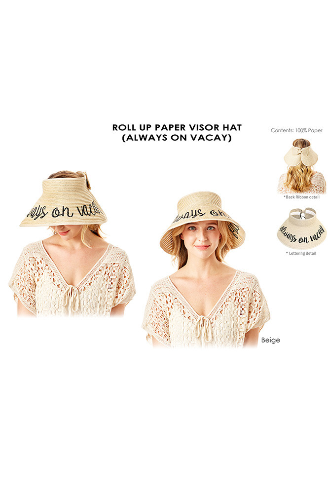 Women's Always on Vacay Roll up Paper Visor Hat — visor photo 5