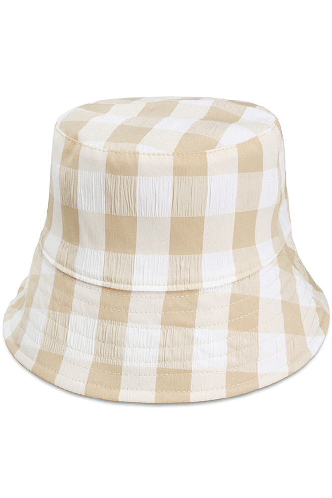 Women's Plaid Reversible Wired Brim Bucket Hat in Beige