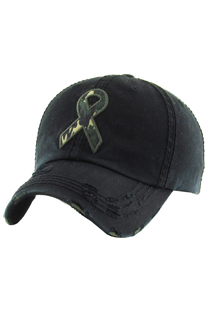 Women's Camo Ribbon Washed Vintage Baseball Cap in Black