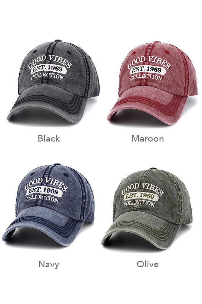 Women's Good Vibes Washed Vintage Baseball Cap — baseball cap photo 2