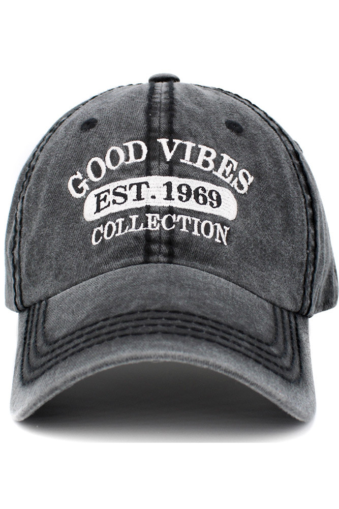 Women's Good Vibes Washed Vintage Baseball Cap in Black