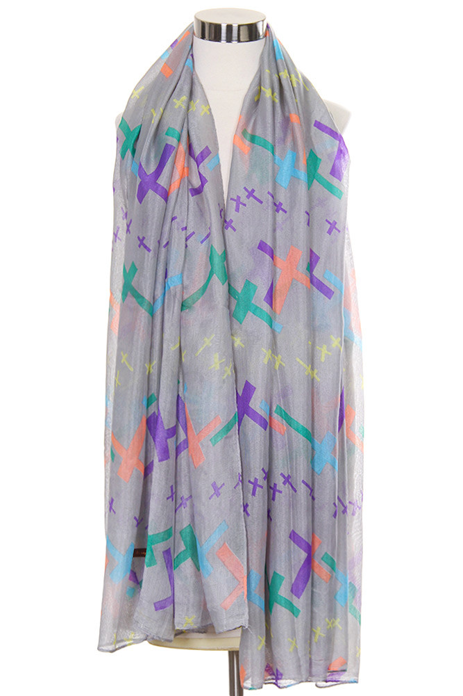 Women's Multi Color Cross Pattern Print Oblong Scarf — scarf photo 4