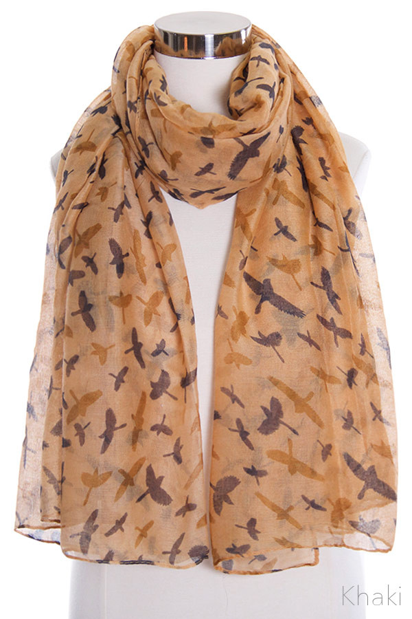 Women's Bird Pattern Print Scarf — scarf photo 2