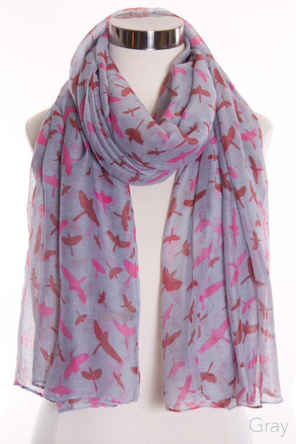 Women's Bird Pattern Print Scarf — scarf photo 3