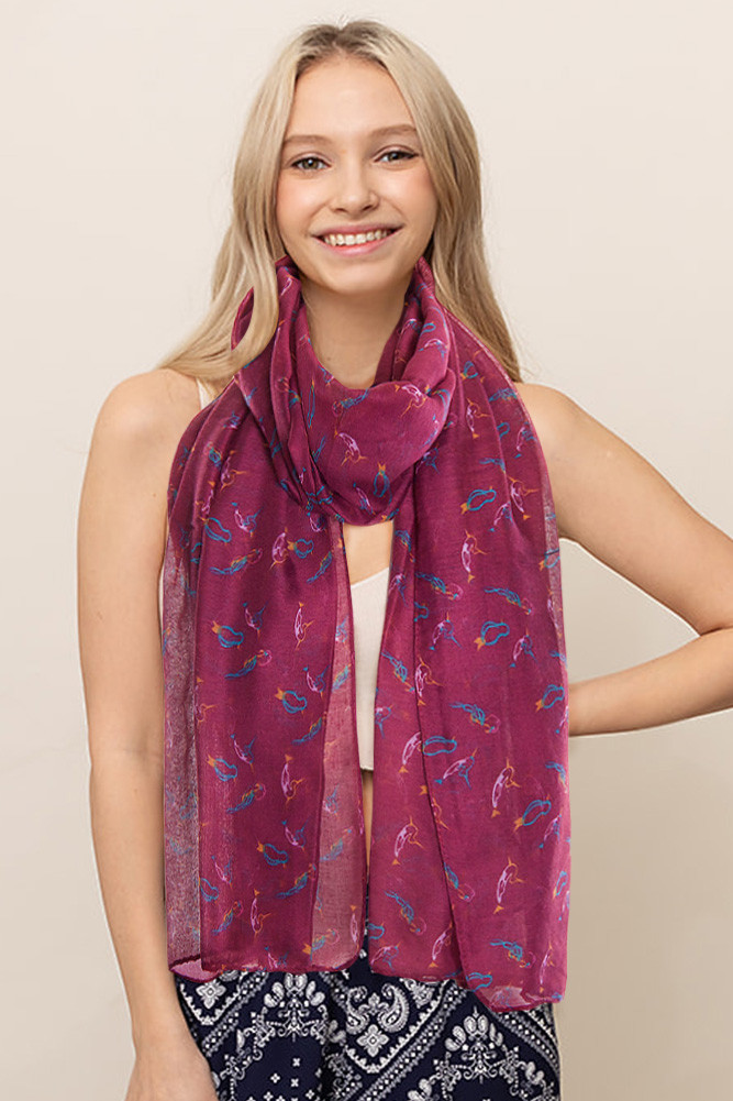 Women's Bird Pattern Scarf in Black by BURACQ