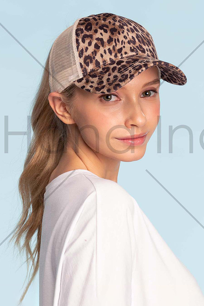 Women's Leopard Ponytail Baseball Cap — baseball cap photo 2