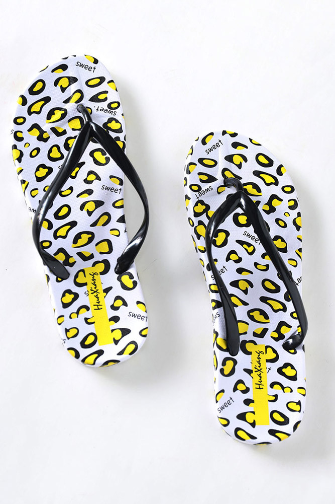 Women's Yellow Leopard Pattern Flip Flop by BURACQ