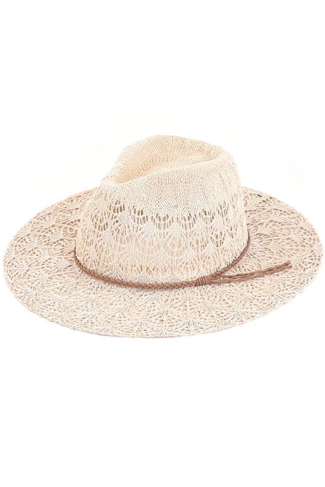 Women's Horseshoe Lace Knitting Panama Hat in Beige