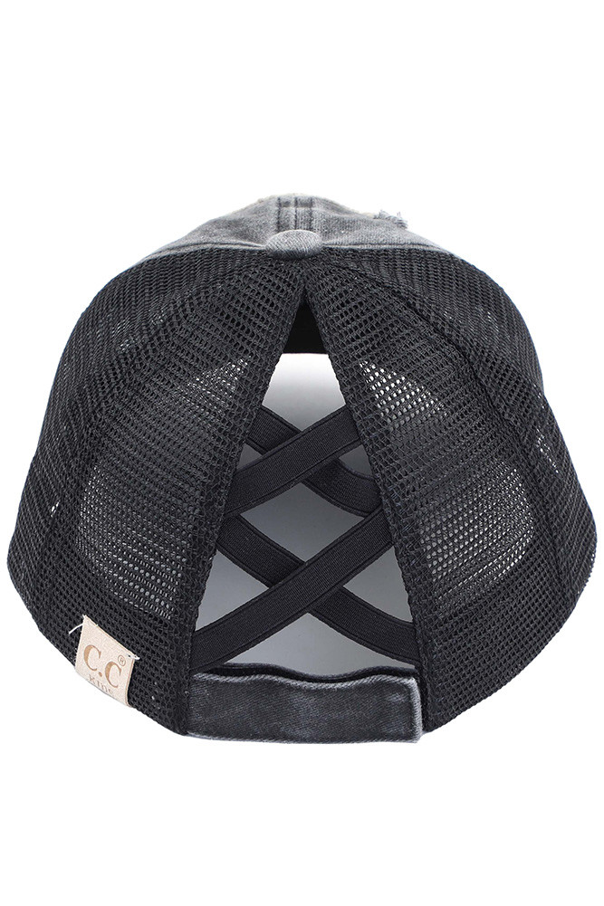 Bee Happy Patch Kid Ponytail Cap in Black
