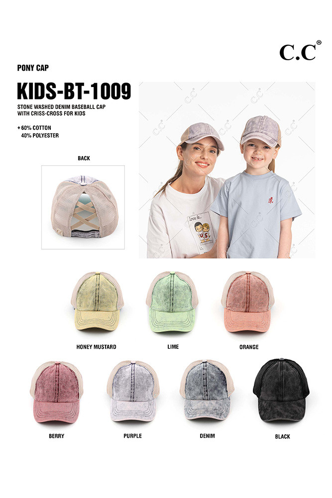 Stone Washed Denim Kid Ponytail Cap — cap photo 2