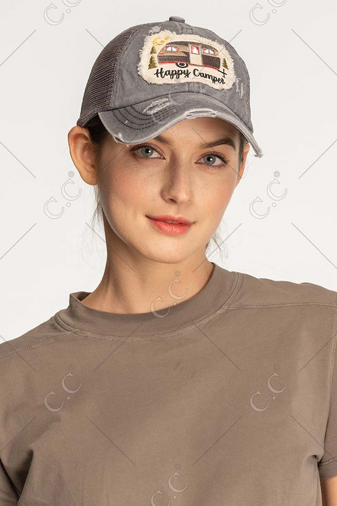 Women's Happy Camper Patch Vintage Ponytail Cap — cap photo 5