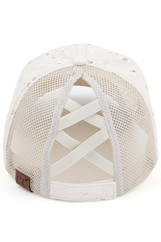 Women's Embroidered Floral Cotton Ponytail Cap — cap photo 8