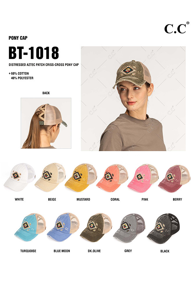 Women's Aztec Patch Distressed Ponytail Cap — cap photo 2