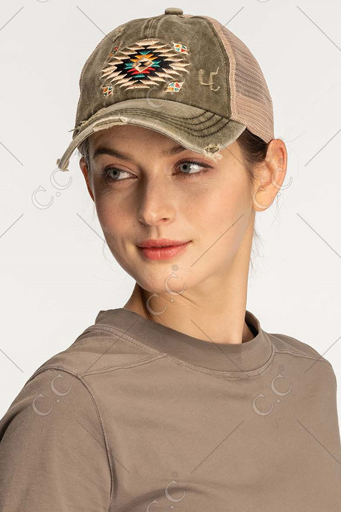 Women's Aztec Patch Distressed Ponytail Cap — cap photo 4