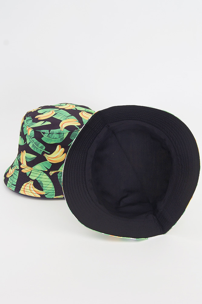 Women's Banana Print Reversible Bucket Hat in Black