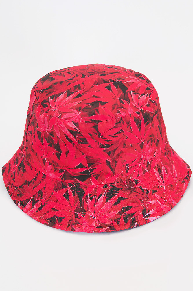 Women's Leaf Print Reversible Bucket Hat in Fuchsia