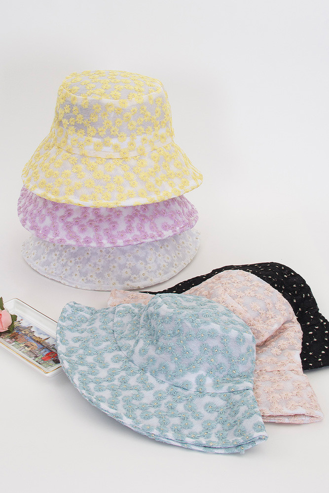 Women's Daisy Pattern Embroidered Bucket Hat by BURACQ