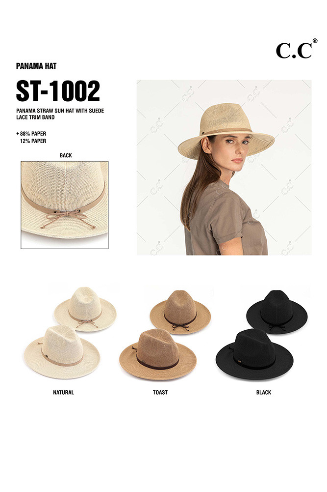 Women's Suede Lace Trim Band Panama Hat by BURACQ
