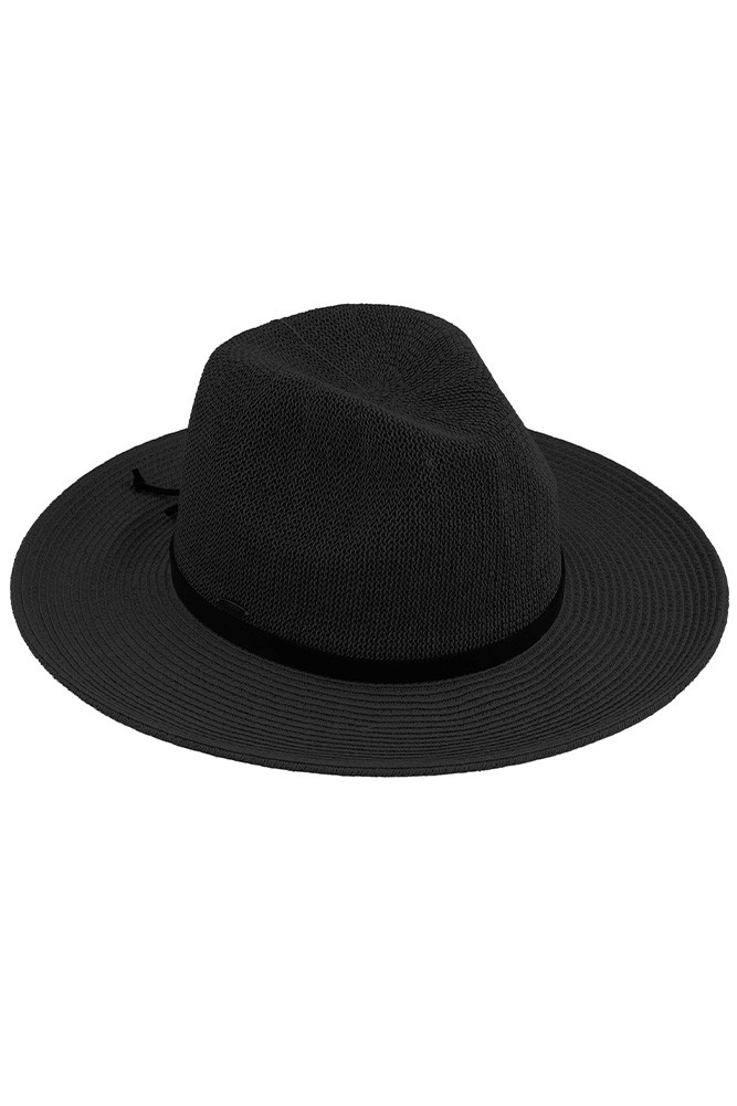 Women's Suede Lace Trim Band Panama Hat in Black