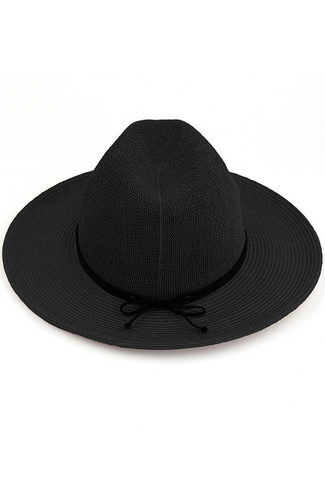 Women's Suede Lace Trim Band Panama Hat in Black