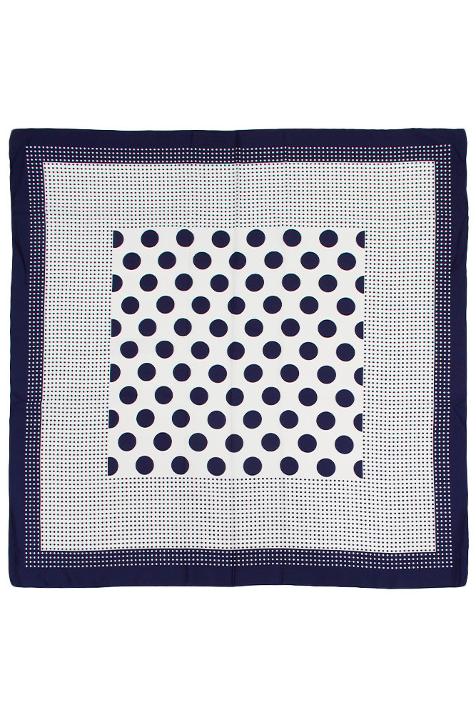 Women's Polka Dots Print Silky Twill Scarf in Navy