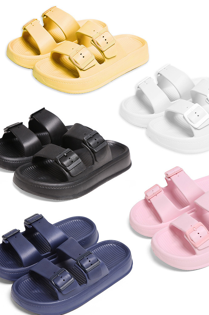 Women's Solid Comfy Double Strap Slide Slipper by BURACQ