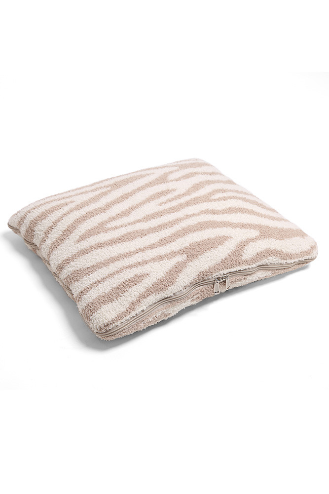 Zebra Throw 2-in-1 Blanket Pillow for Travel and Home in Beige