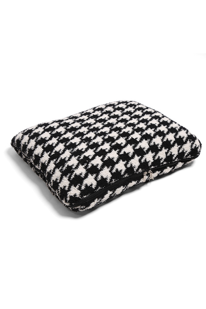 Houndstooth 2-in-1 Throw Blanket and Pillow for Travel and Home in Black White