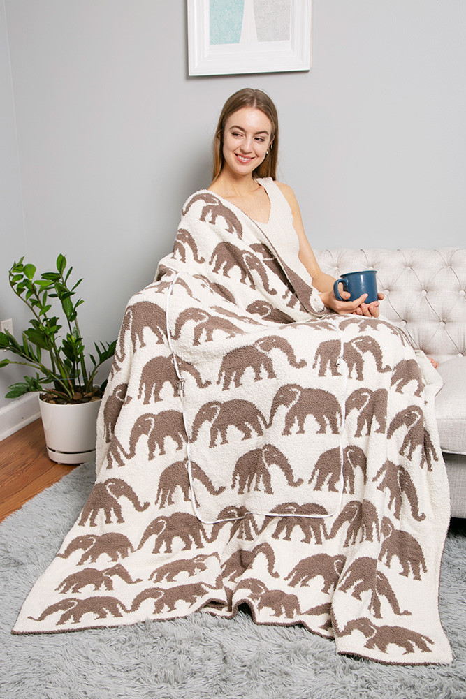 Elephant Print 2-in-1 Throw Blanket and Pillow for Travel and Home by BURACQ