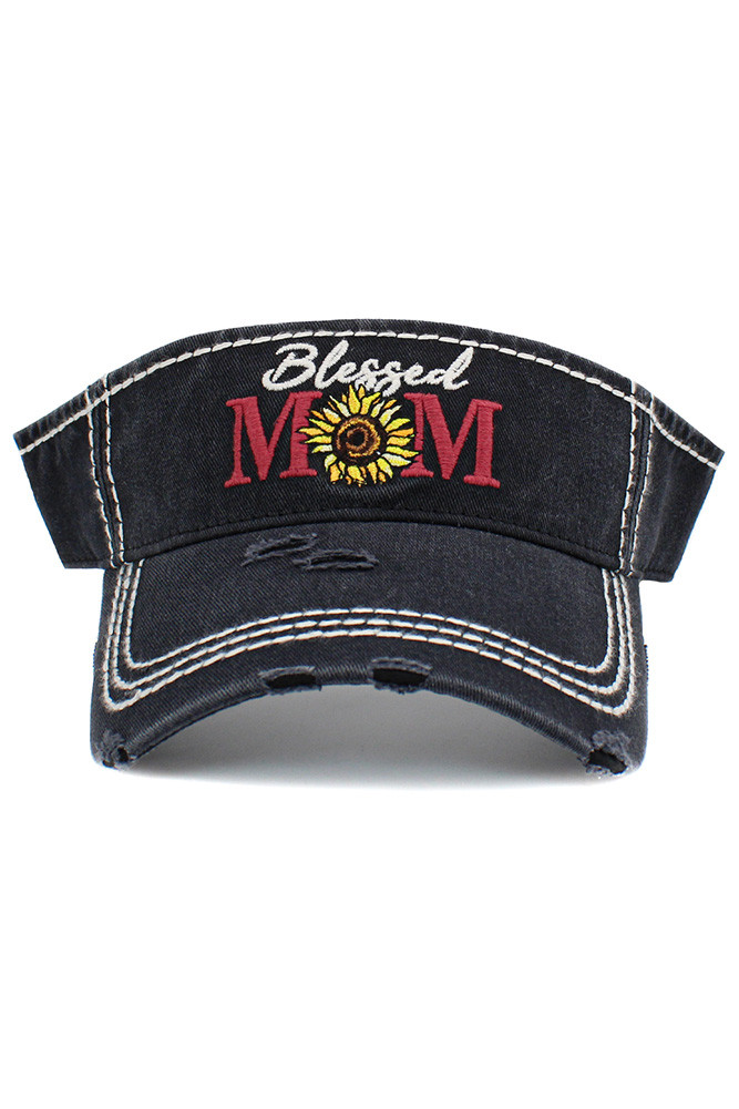 Women's Blessed Mom Vintage Visor Cap in Black
