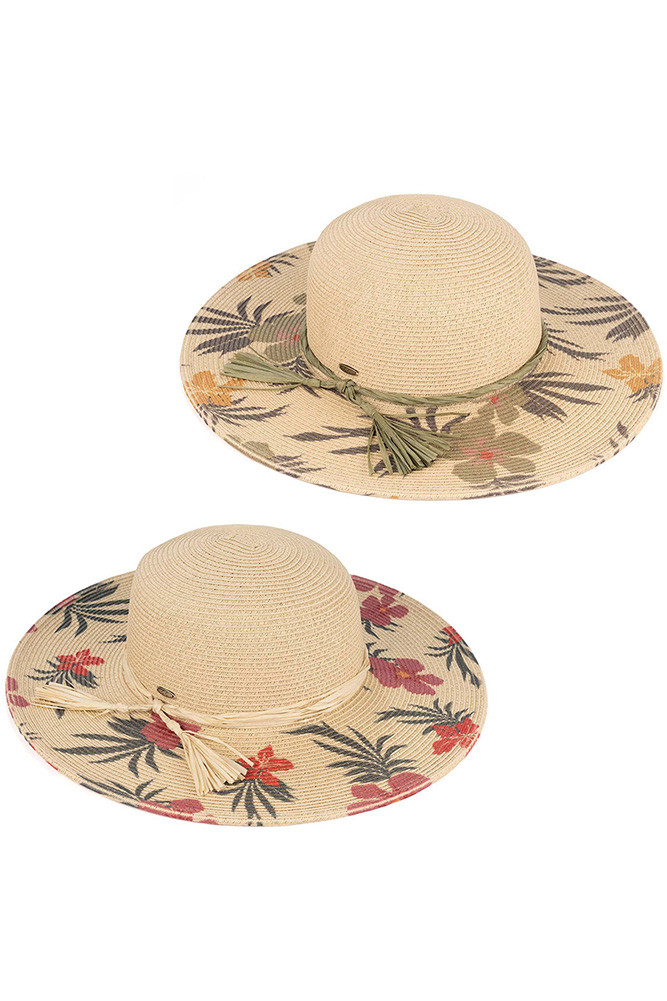 Women's Tropical Floral Wide Brim Straw Hat by BURACQ