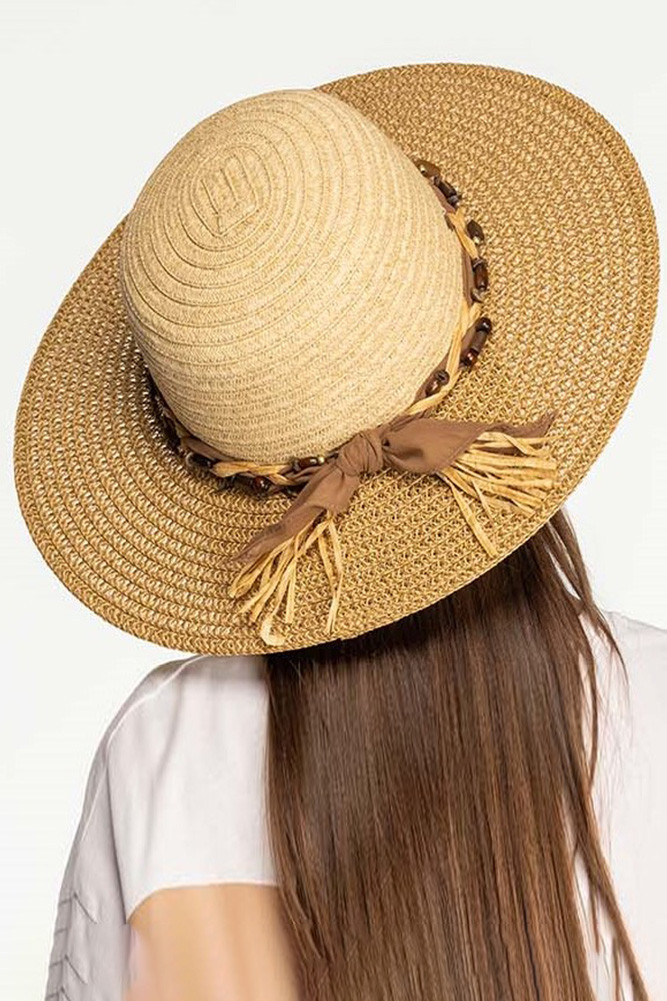 Women's Wooden Beads Braids Trim Two-Tone Hat — hat photo 5