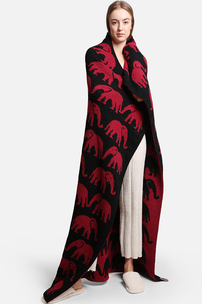 Elephant Throw Blanket for Couch and Bed in Red