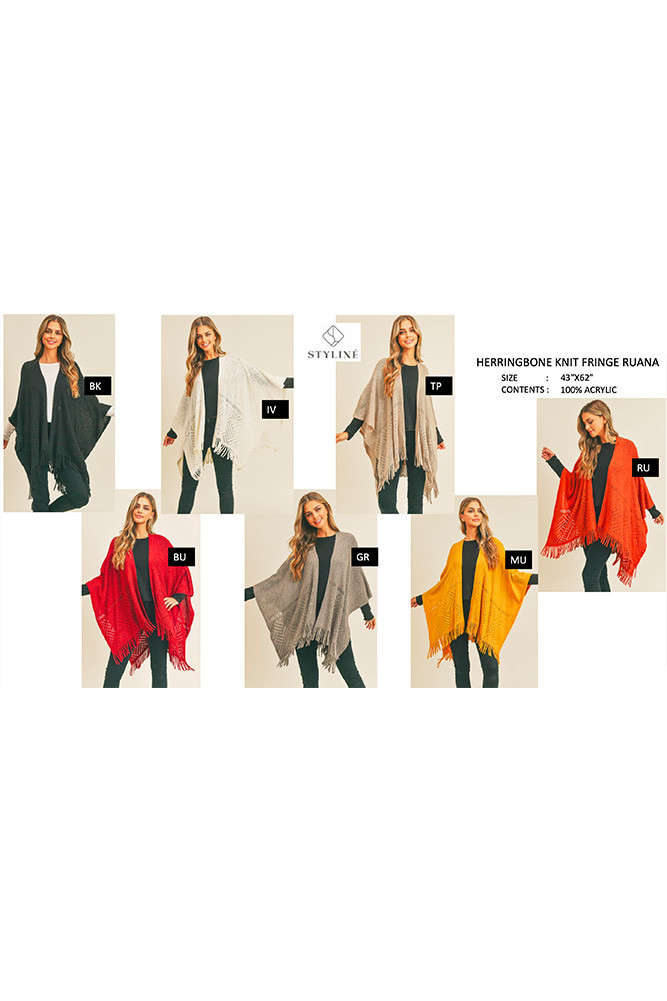 Women's Herringbone Knit Fringe Ruana — ruana wrap photo 2