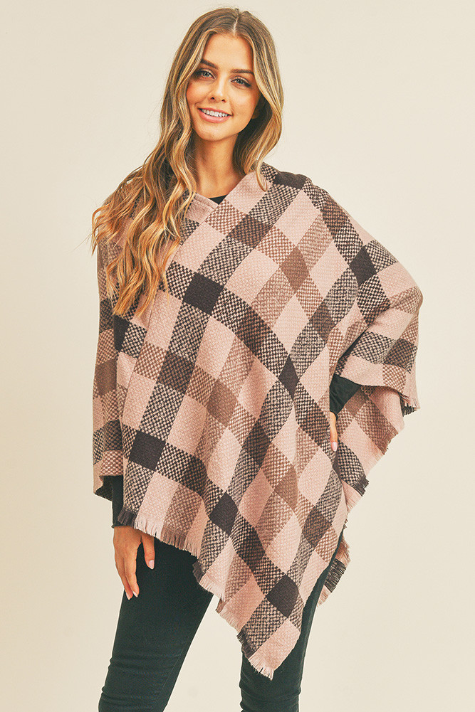 Women's Multi Color Checker Poncho by BURACQ