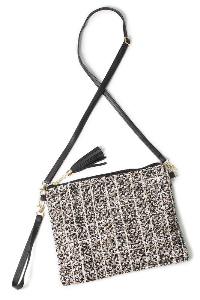Women's Tweed Lurex Crossbody Bag in Black