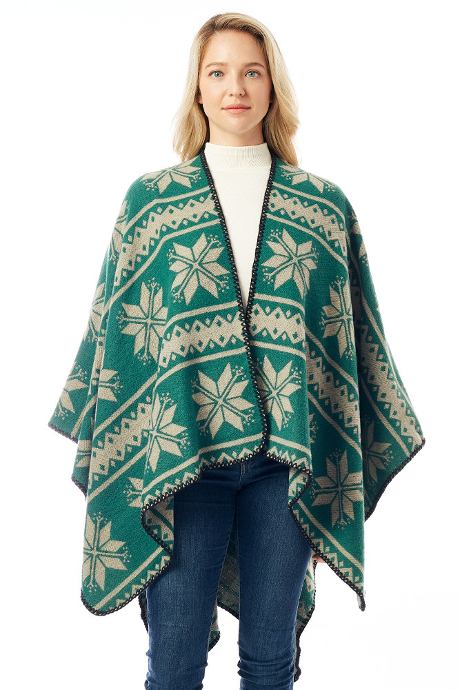 Women's Snowflake Pattern Reversible Ruana by BURACQ
