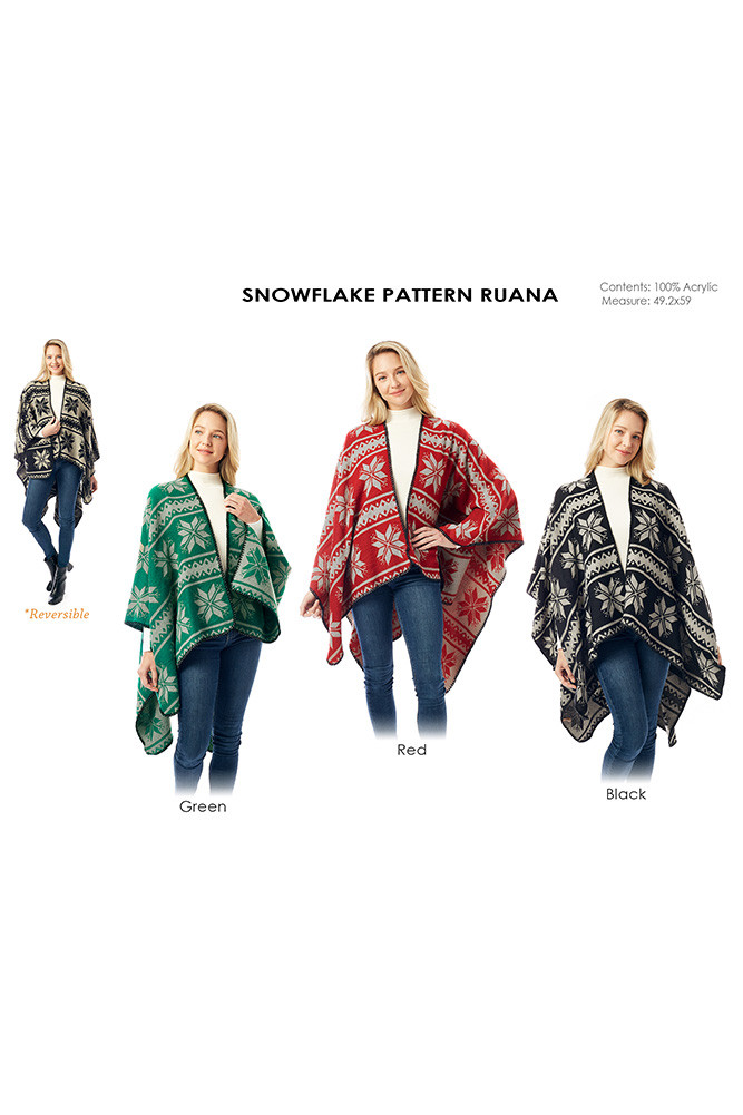Women's Snowflake Pattern Reversible Ruana — ruana wrap photo 2