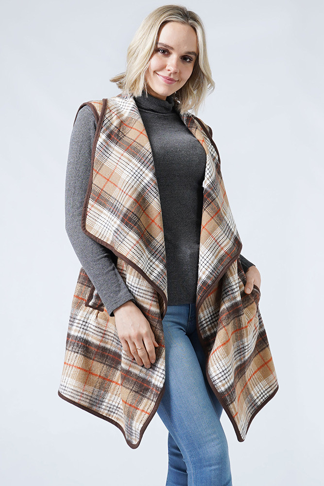 Women's Plaid Pattern Vest with Pocket by BURACQ