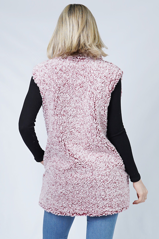 Women's Sherpa Fleece Vest with Zipper in Burgundy