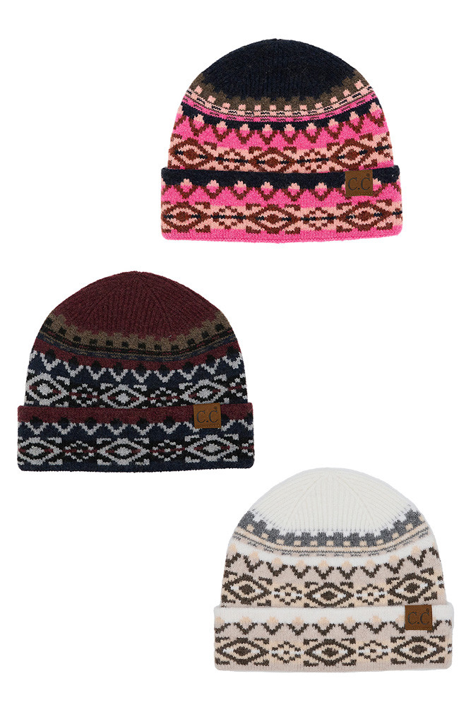 Women's Aztec Pattern Cuff Beanie by BURACQ