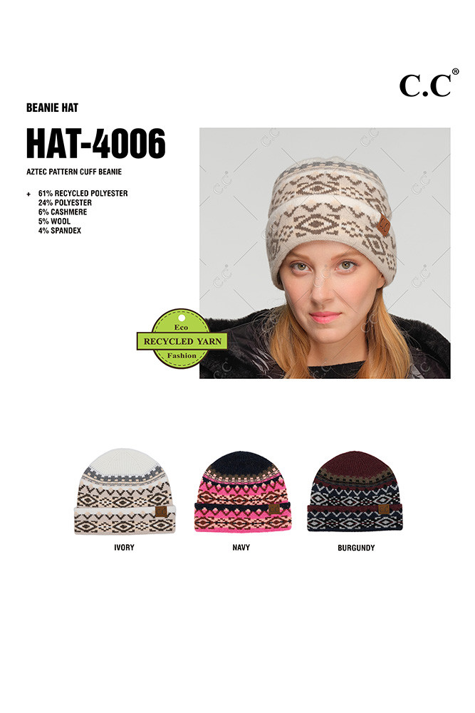 Women's Aztec Pattern Cuff Beanie — beanie photo 2