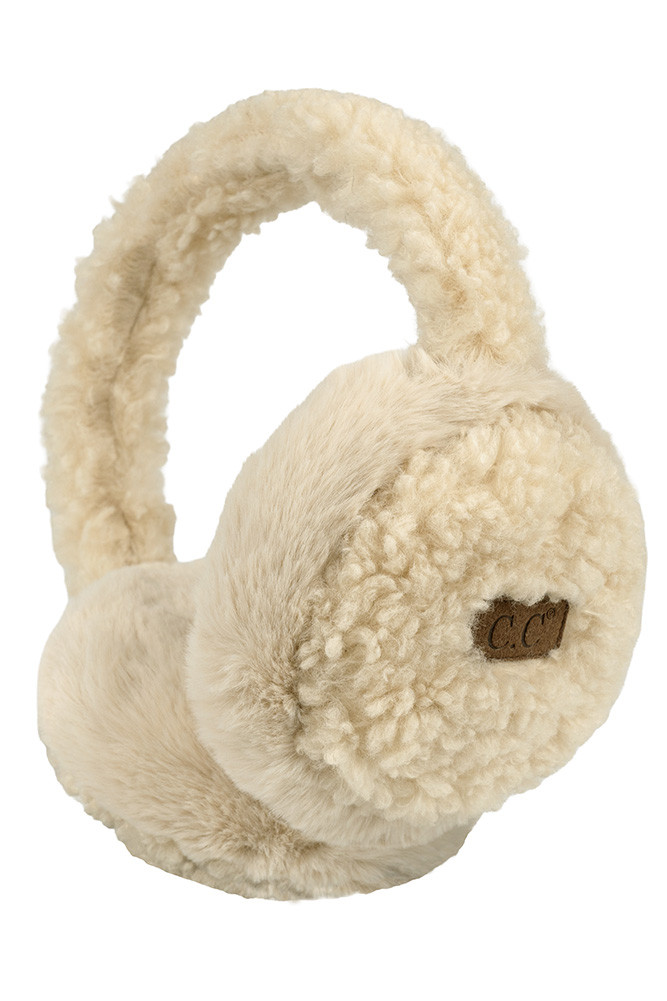 Women's Faux Fur Sherpa Earmuffs in Beige