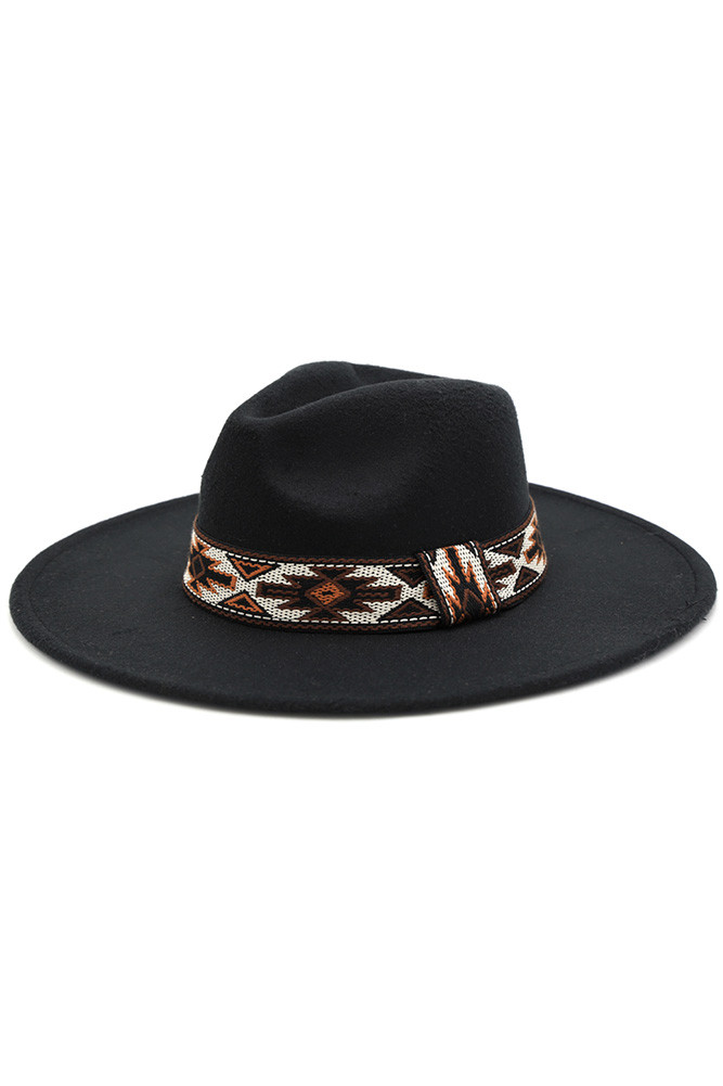 Women's Tribal Band Panama Hat in Black