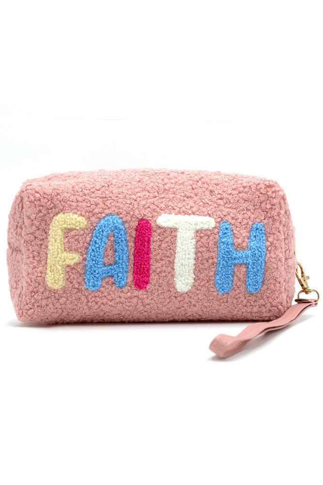 Women's Faux Fur Faith Wristlet Pouch in Blush