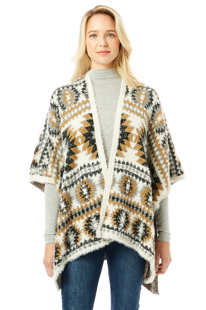 Women's Aztec Pattern Ruana by BURACQ