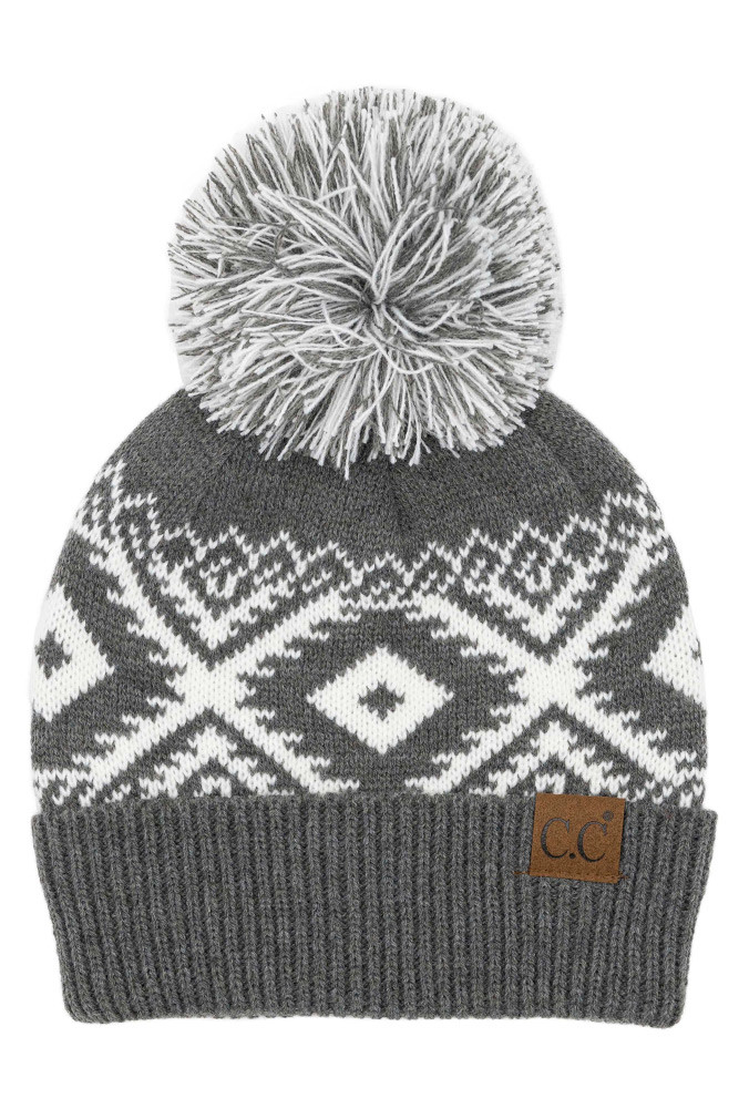 Women's Aztec Beanie Hat with Knit Pom — beanie photo 3