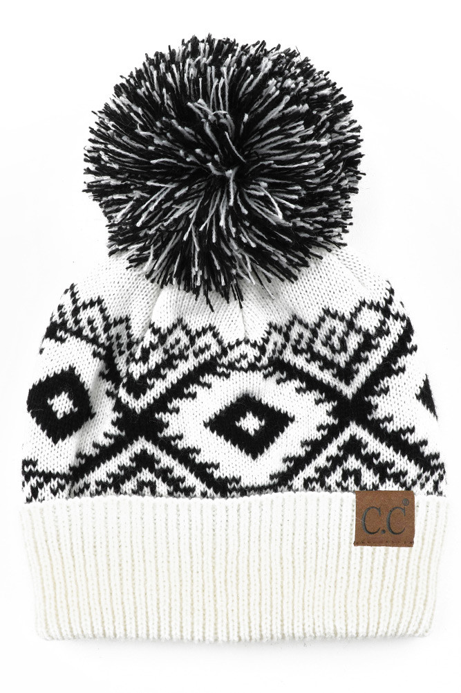 Women's Aztec Beanie Hat with Knit Pom — beanie photo 4