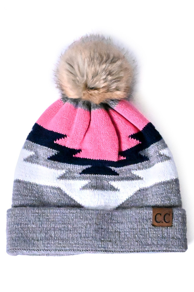Women's Aztec Pattern Pom Beanie — beanie photo 2